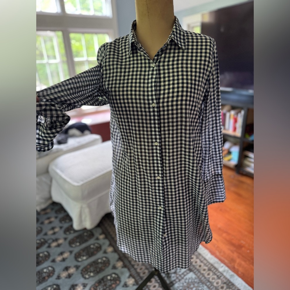 J. Crew Navy and White Checkered Coverup/ shirt dress
